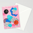 Hot Hand - memphis retro throwback neon grid pattern minimal modern pop art basketball sports Stationery Card Gallery Image 2