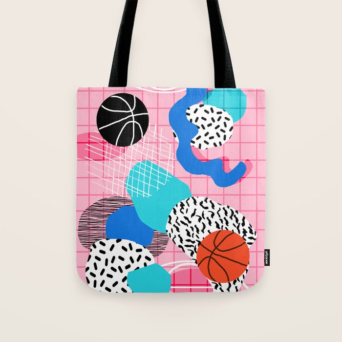 Hot Hand - memphis retro throwback neon grid pattern minimal modern pop art basketball sports Tote Bag Gallery Image 1