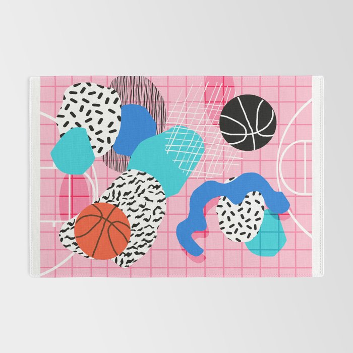 Hot Hand - memphis retro throwback neon grid pattern minimal modern pop art basketball sports Rug Gallery Image 2