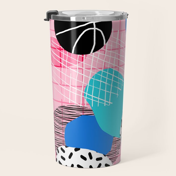 Hot Hand - memphis retro throwback neon grid pattern minimal modern pop art basketball sports Travel Mug Gallery Image 3