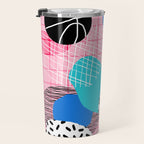 Hot Hand - memphis retro throwback neon grid pattern minimal modern pop art basketball sports Travel Mug Gallery Image 3