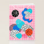 Hot Hand - memphis retro throwback neon grid pattern minimal modern pop art basketball sports Stationery Card Gallery Image 2