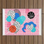 Hot Hand - memphis retro throwback neon grid pattern minimal modern pop art basketball sports Outdoor Rug Gallery Image 1