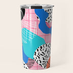 Hot Hand - memphis retro throwback neon grid pattern minimal modern pop art basketball sports Travel Mug Gallery Image 1