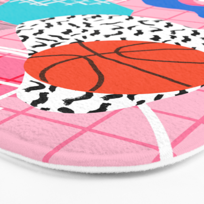 Hot Hand - memphis retro throwback neon grid pattern minimal modern pop art basketball sports Bath Mat Gallery Image 3