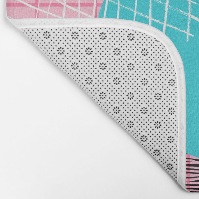 Hot Hand - memphis retro throwback neon grid pattern minimal modern pop art basketball sports Bath Mat Gallery Image 2