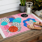 Hot Hand - memphis retro throwback neon grid pattern minimal modern pop art basketball sports Outdoor Rug Gallery Image 2