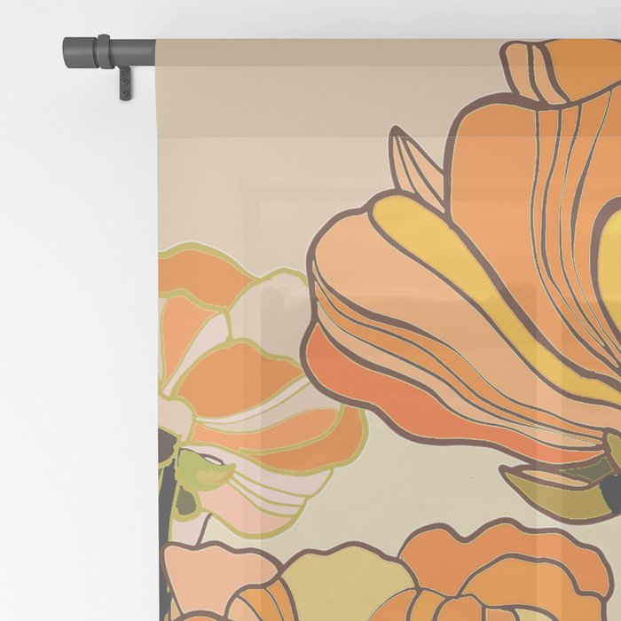70s, Orange California poppies, mid century, 70s retro, flowers Window Curtain Gallery Image 2