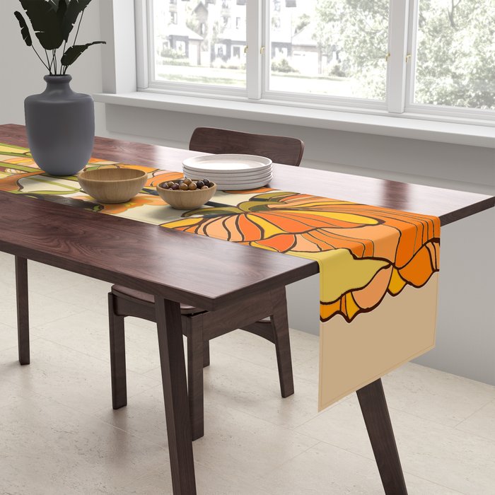 70s, Orange California poppies, mid century, 70s retro, flowers Table Runner Gallery Image 2