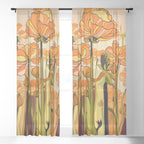 70s, Orange California poppies, mid century, 70s retro, flowers Window Curtain Gallery Image 3
