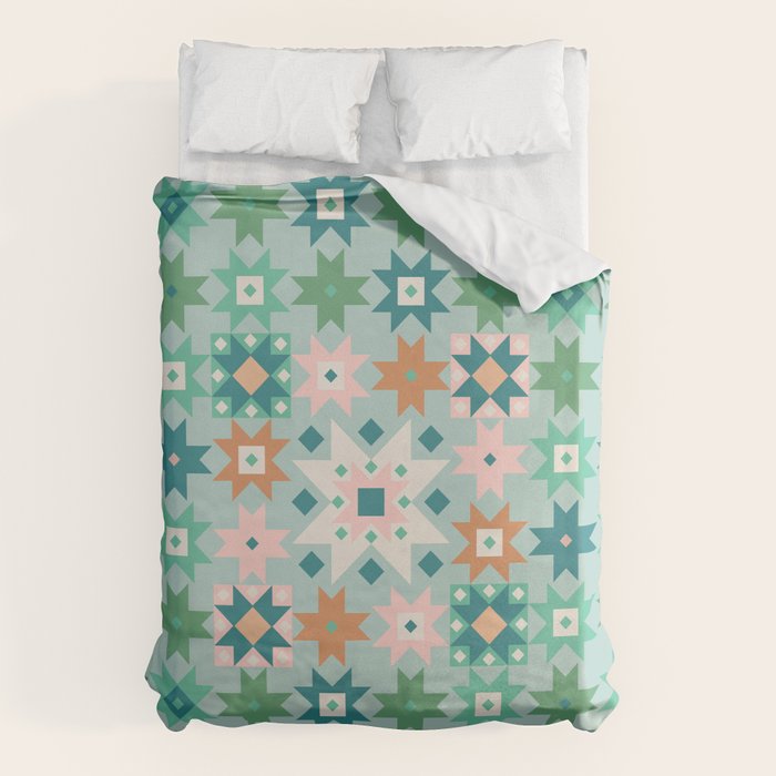 Geometric Quilt - Blue Green Duvet Cover Gallery Image 1