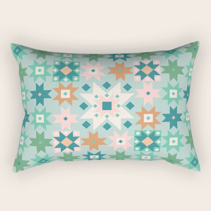 Geometric Quilt - Blue Green Rectangular Pillow Gallery Image 1