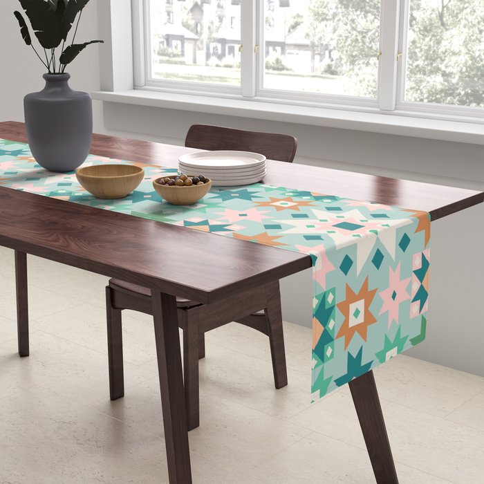 Geometric Quilt - Blue Green Table Runner Gallery Image 2