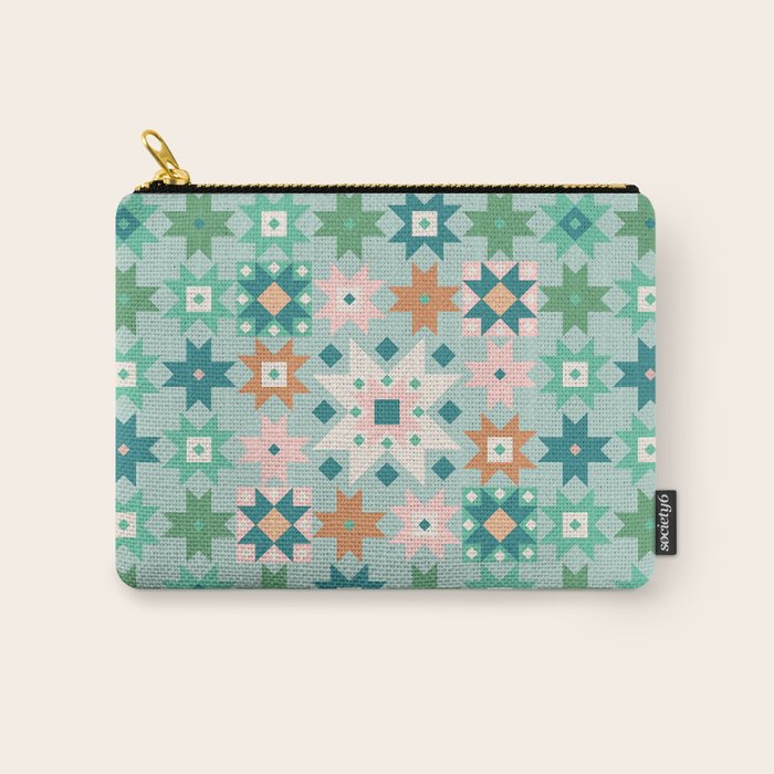 Geometric Quilt - Blue Green Carry All Pouch Gallery Image 1