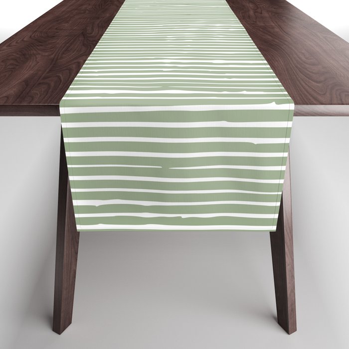 Rustic Abstract Stripes, Sage Green and White Table Runner Gallery Image 1