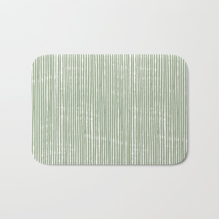 Rustic Abstract Stripes, Sage Green and White Bath Mat Gallery Image 1