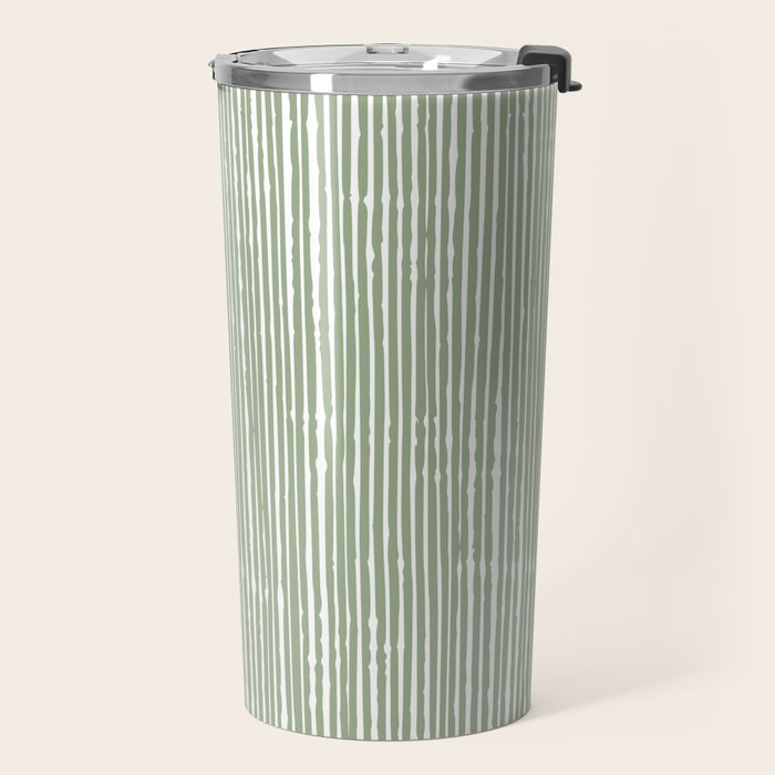 Rustic Abstract Stripes, Sage Green and White Travel Mug Gallery Image 2