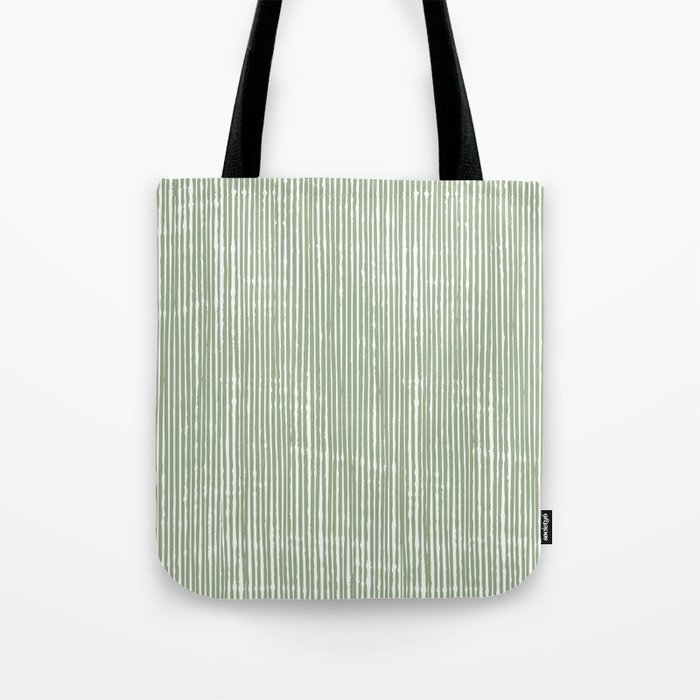 Rustic Abstract Stripes, Sage Green and White Tote Bag Gallery Image 1