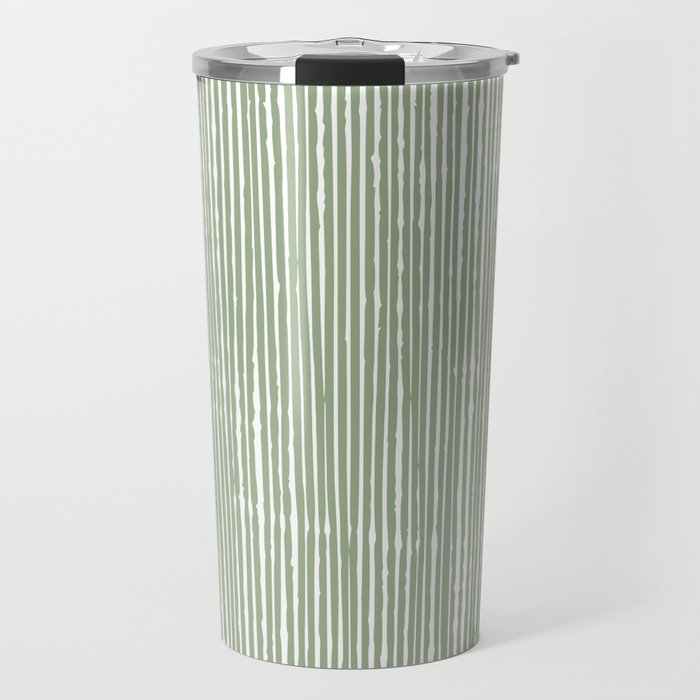 Rustic Abstract Stripes, Sage Green and White Travel Mug Gallery Image 1