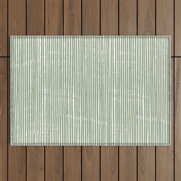 Rustic Abstract Stripes, Sage Green and White Outdoor Rug Gallery Image 1