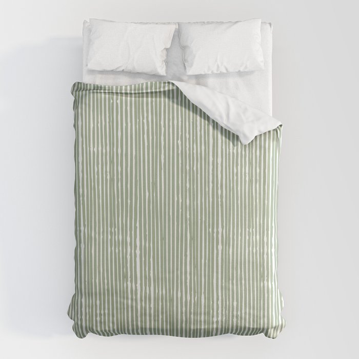 Rustic Abstract Stripes, Sage Green and White Duvet Cover Gallery Image 6