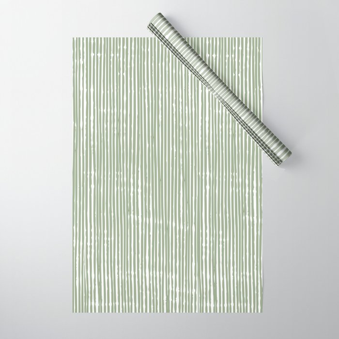 Rustic Abstract Stripes, Sage Green and White Wrapping Paper Gallery Image 1