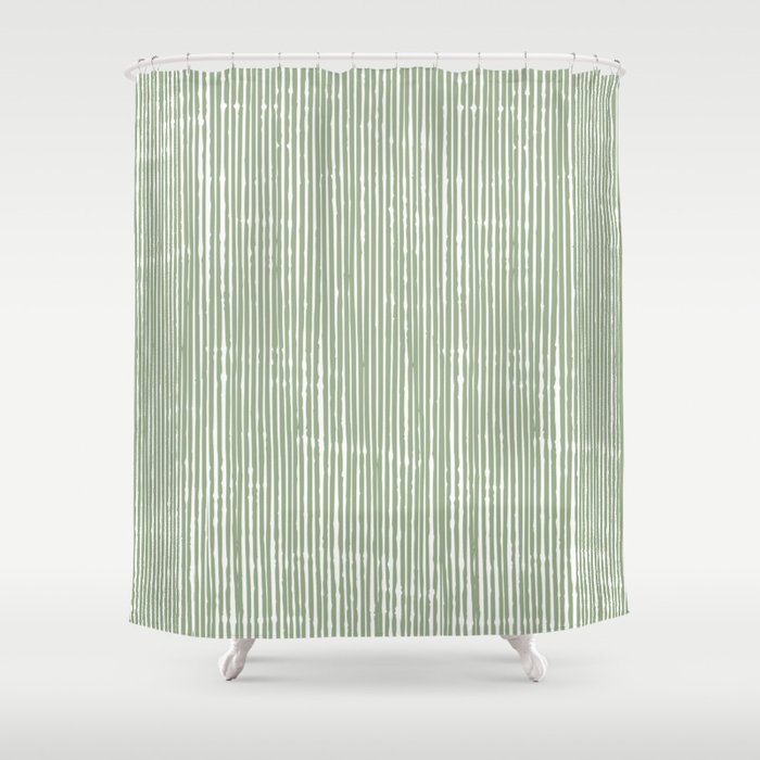 Rustic Abstract Stripes, Sage Green and White Shower Curtain Gallery Image 1