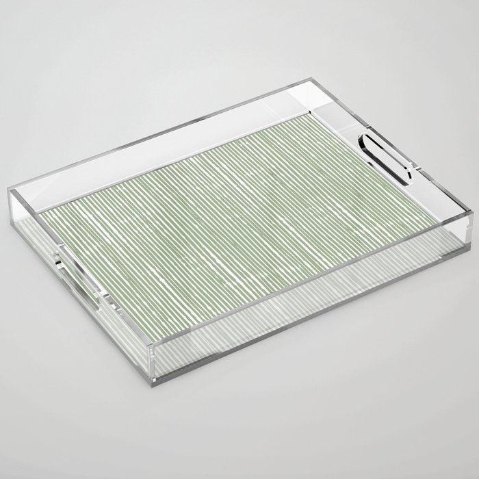 Rustic Abstract Stripes, Sage Green and White Acrylic Tray Gallery Image 1