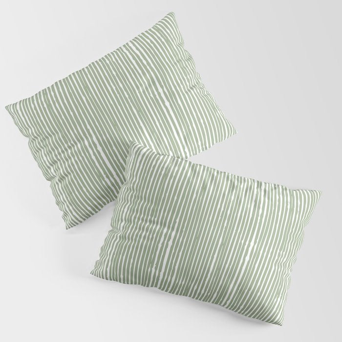 Rustic Abstract Stripes, Sage Green and White Pillow Sham Gallery Image 3