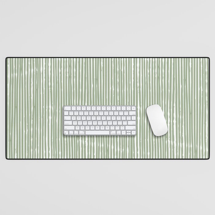 Rustic Abstract Stripes, Sage Green and White Desk Mat Gallery Image 1