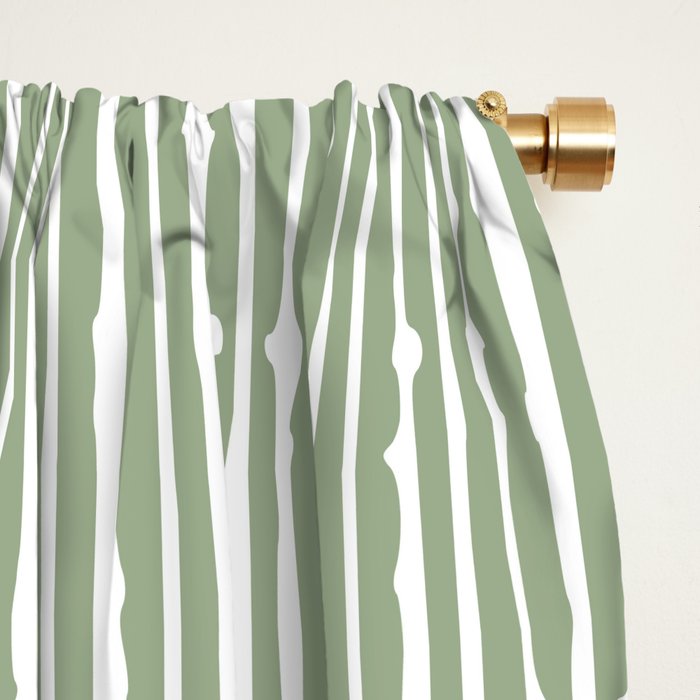 Rustic Abstract Stripes, Sage Green and White Window Curtain Gallery Image 2