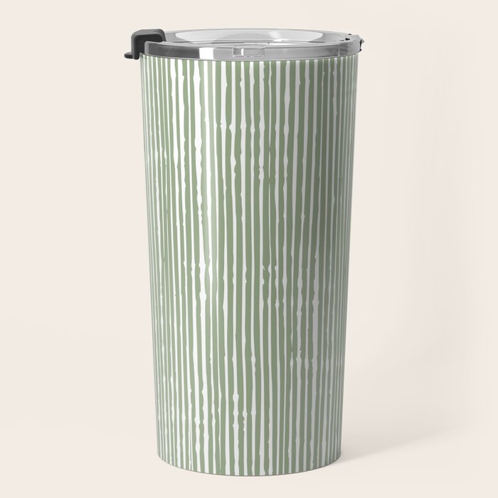 Rustic Abstract Stripes, Sage Green and White Travel Mug Gallery Image 3