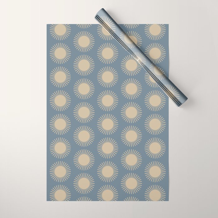 Boho Summer Sun Pattern XVII Blue and Beige Wrapping Paper Gallery Image 1