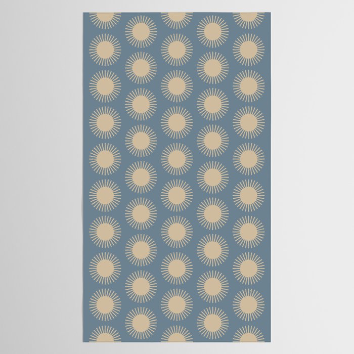 Boho Summer Sun Pattern XVII Blue and Beige Tablecloth Gallery Image 2