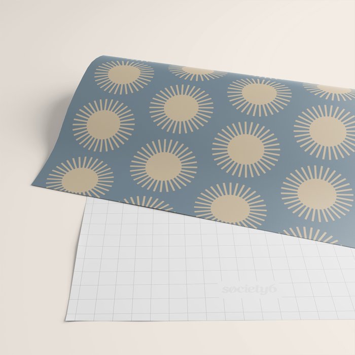 Boho Summer Sun Pattern XVII Blue and Beige Wrapping Paper Gallery Image 2