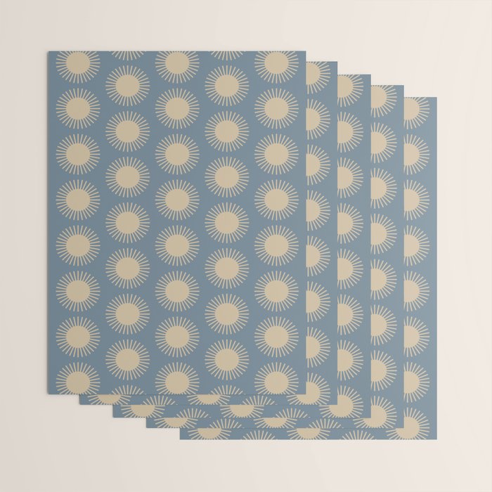 Boho Summer Sun Pattern XVII Blue and Beige Wrapping Paper Gallery Image 3