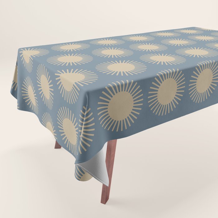Boho Summer Sun Pattern XVII Blue and Beige Tablecloth Gallery Image 1