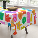 Fun retro sticker quote cartoon pattern Tablecloth Gallery Image 3