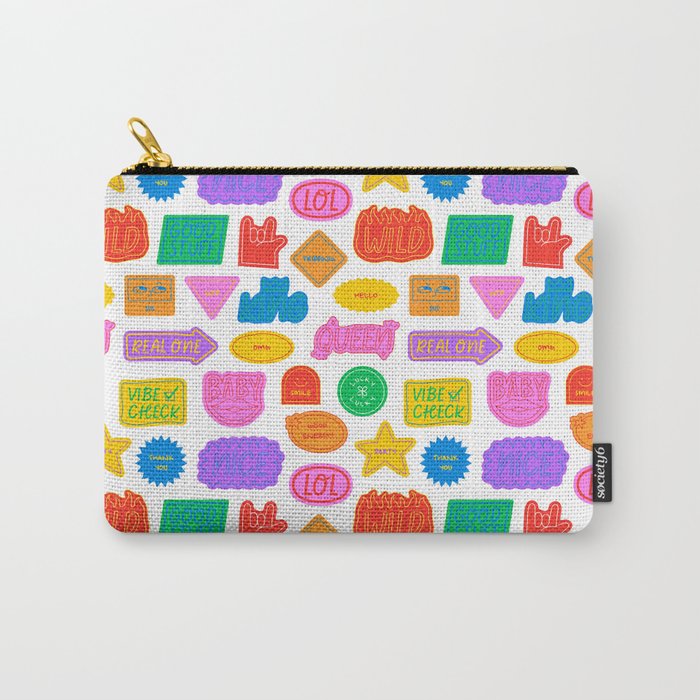 Fun retro sticker quote cartoon pattern Carry All Pouch Gallery Image 1