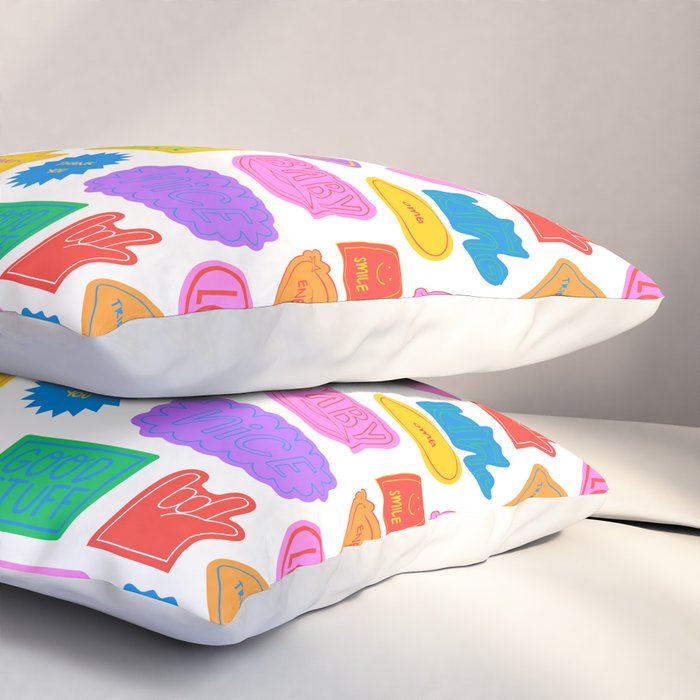 Fun retro sticker quote cartoon pattern Pillow Sham Gallery Image 3