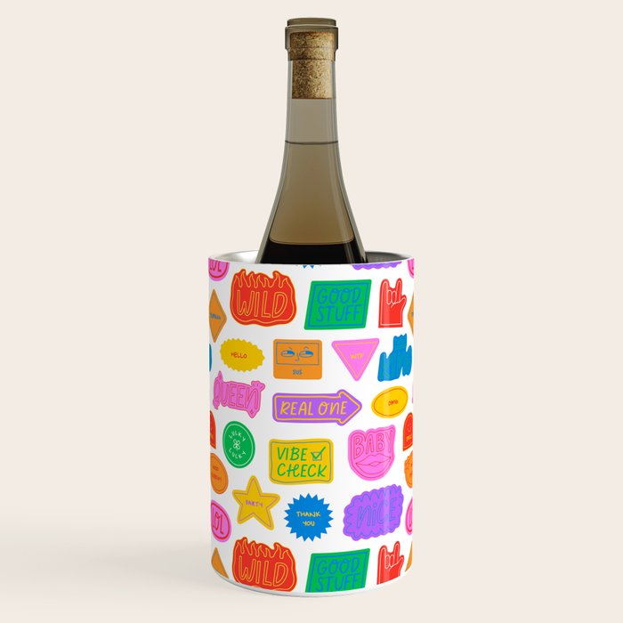 Fun retro sticker quote cartoon pattern Wine Chiller Gallery Image 2