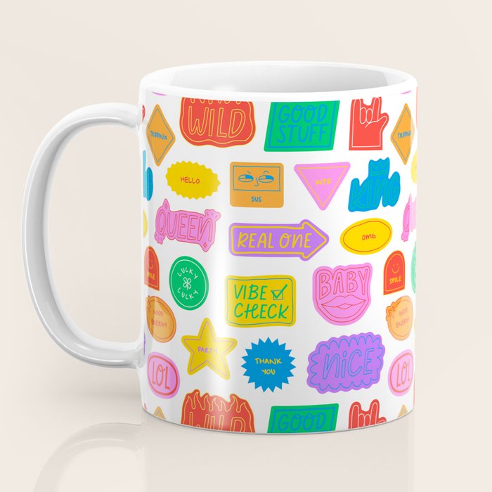 Fun retro sticker quote cartoon pattern Coffee Mug Gallery Image 3