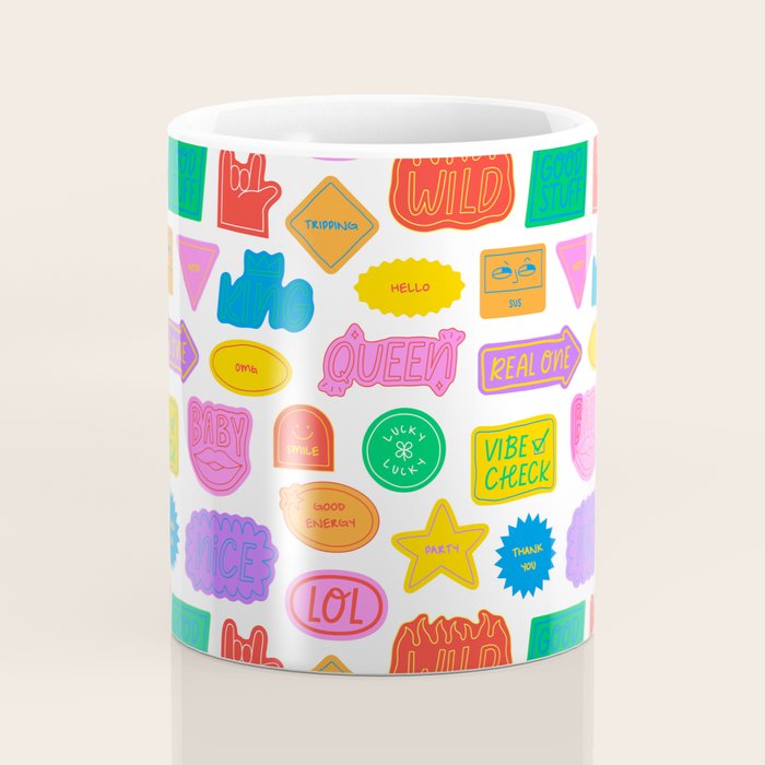 Fun retro sticker quote cartoon pattern Coffee Mug Gallery Image 4