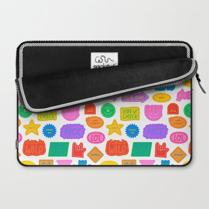 Fun retro sticker quote cartoon pattern Laptop Sleeve Gallery Image 2