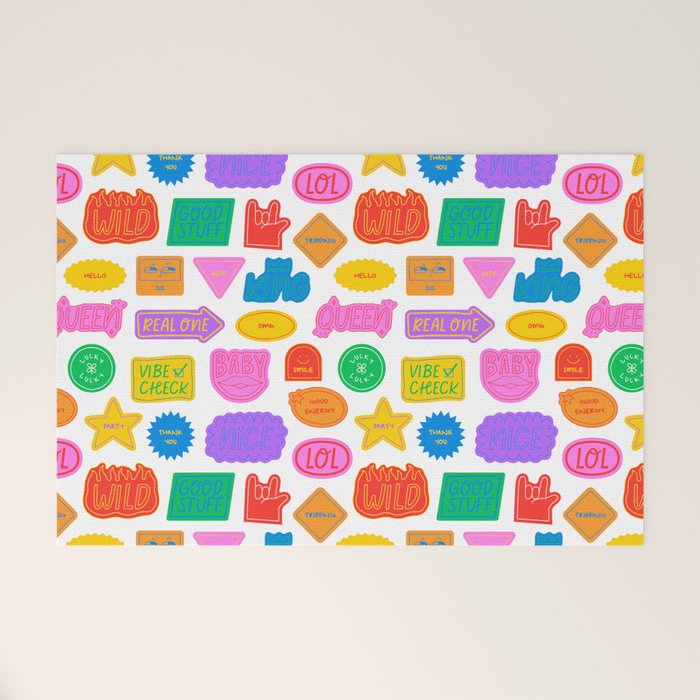 Fun retro sticker quote cartoon pattern Welcome Mat Gallery Image 1