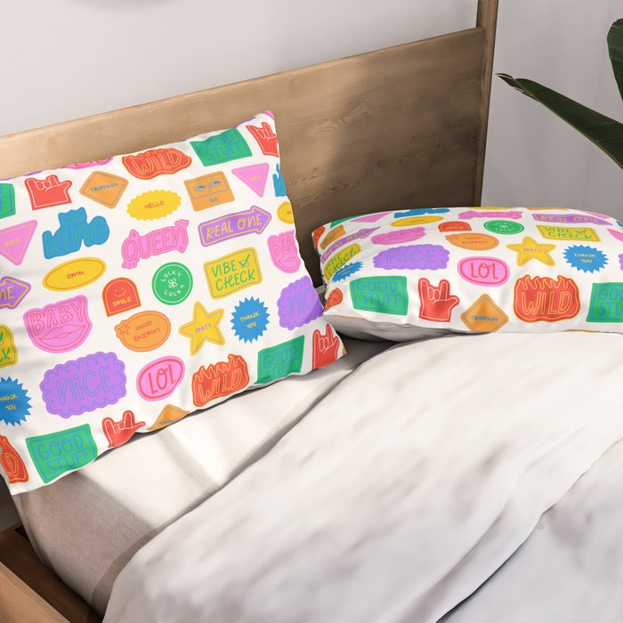 Fun retro sticker quote cartoon pattern Pillow Sham Gallery Image 2