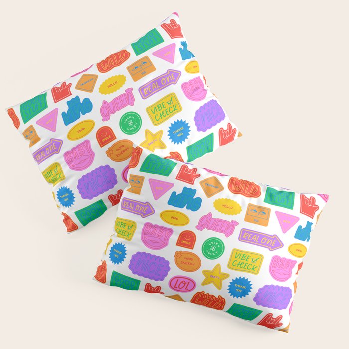 Fun retro sticker quote cartoon pattern Pillow Sham Gallery Image 1