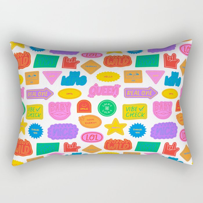 Fun retro sticker quote cartoon pattern Rectangular Pillow Gallery Image 2