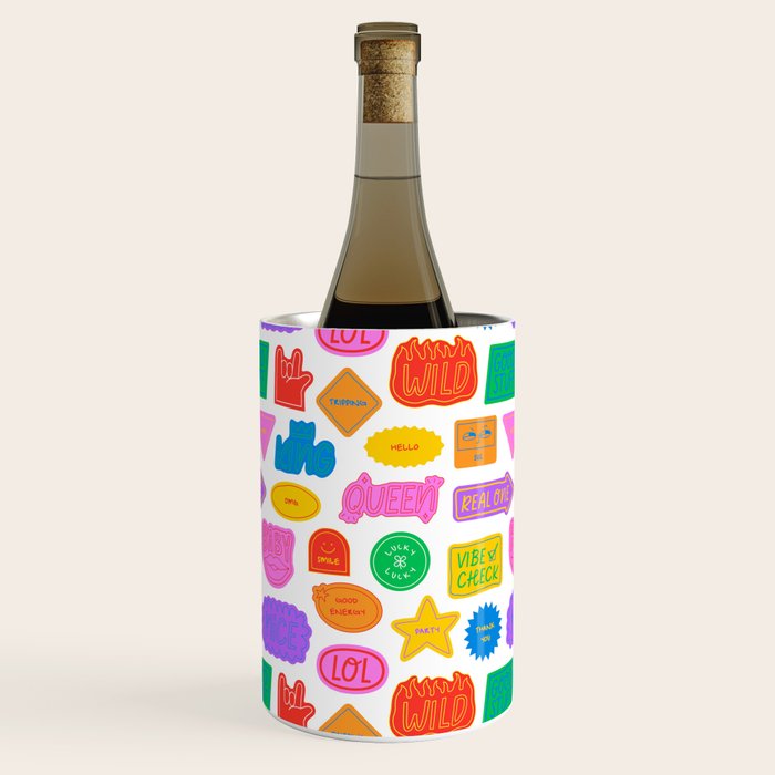 Fun retro sticker quote cartoon pattern Wine Chiller Gallery Image 1