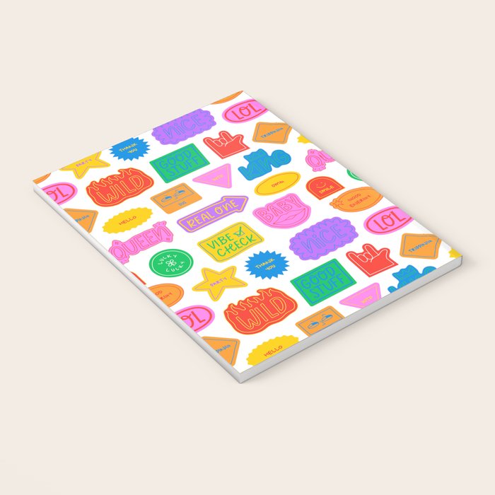 Fun retro sticker quote cartoon pattern Notebook Gallery Image 3